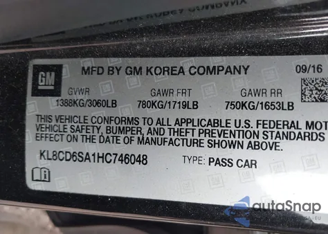 2017 Chevrolet Spark 1Lt Cvt z USA, uszkodzony, nr VIN KL8CD6SA1HC746048